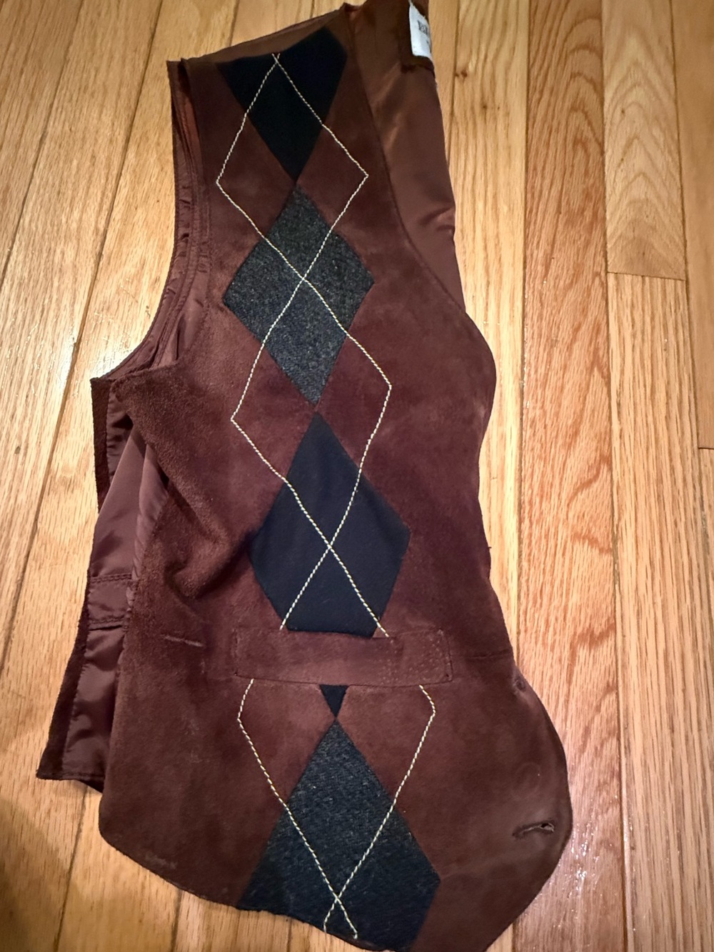 Brandon Thomas Brown Suede Vest Patchwork Wool & contrast suede patches western - Picture 7 of 7